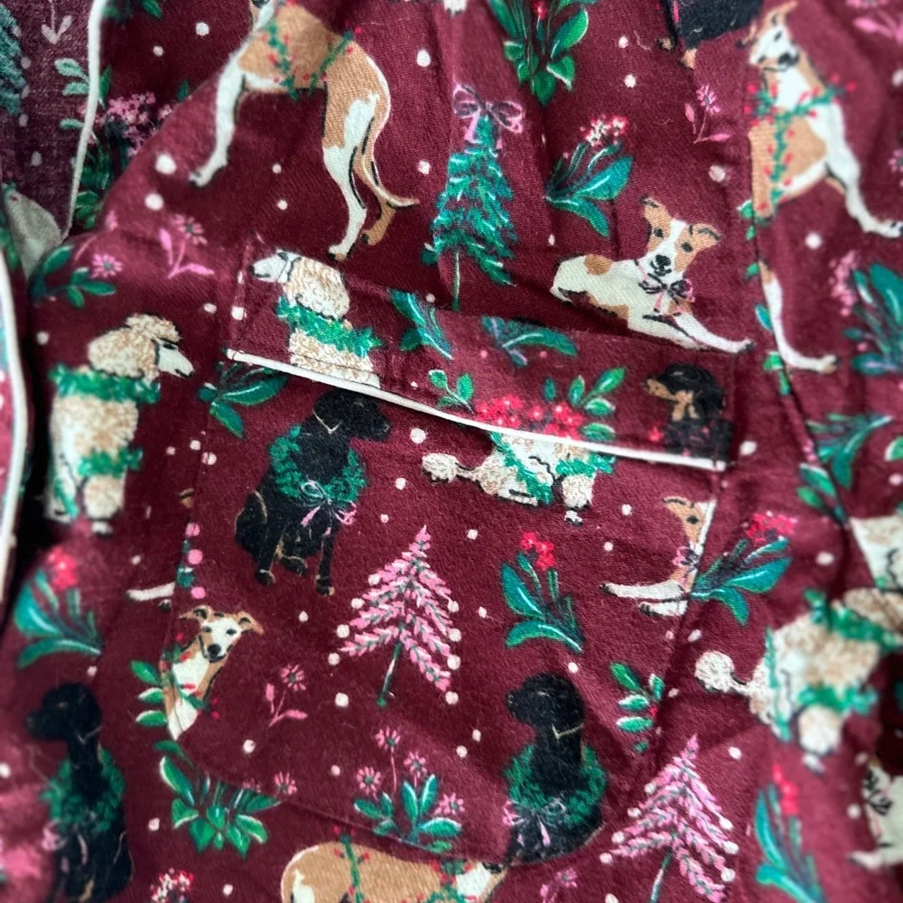 Lands End Bundle Flannel Pajamas Women’s Tall Small Rich Burgundy Holiday Hounds - Picture 12 of 15